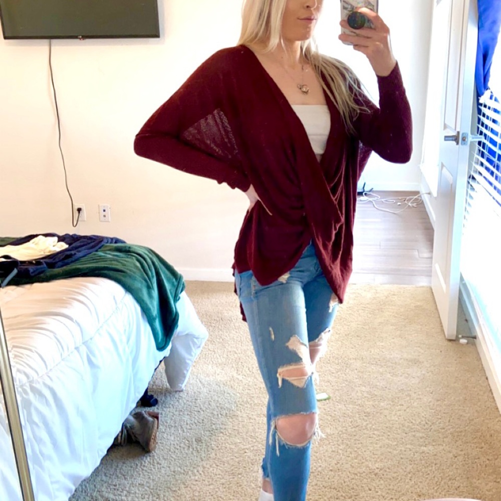 Cranberry/maroon front cross sweater